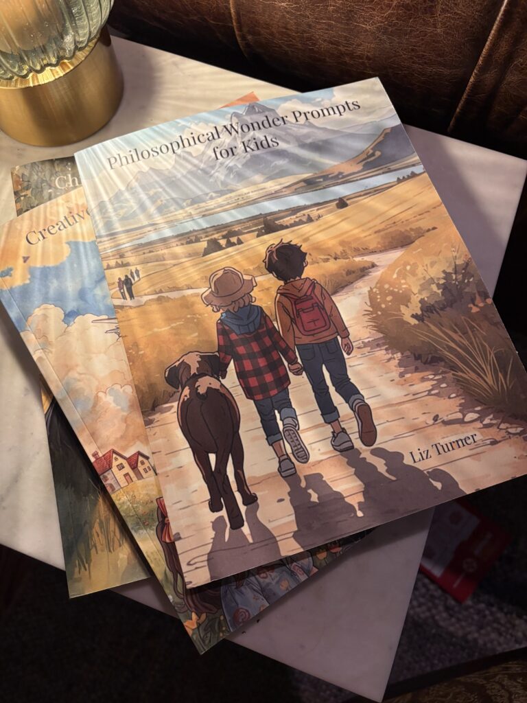 Philosophical WonderPrompts for Kids - guided writing journal under lamplight